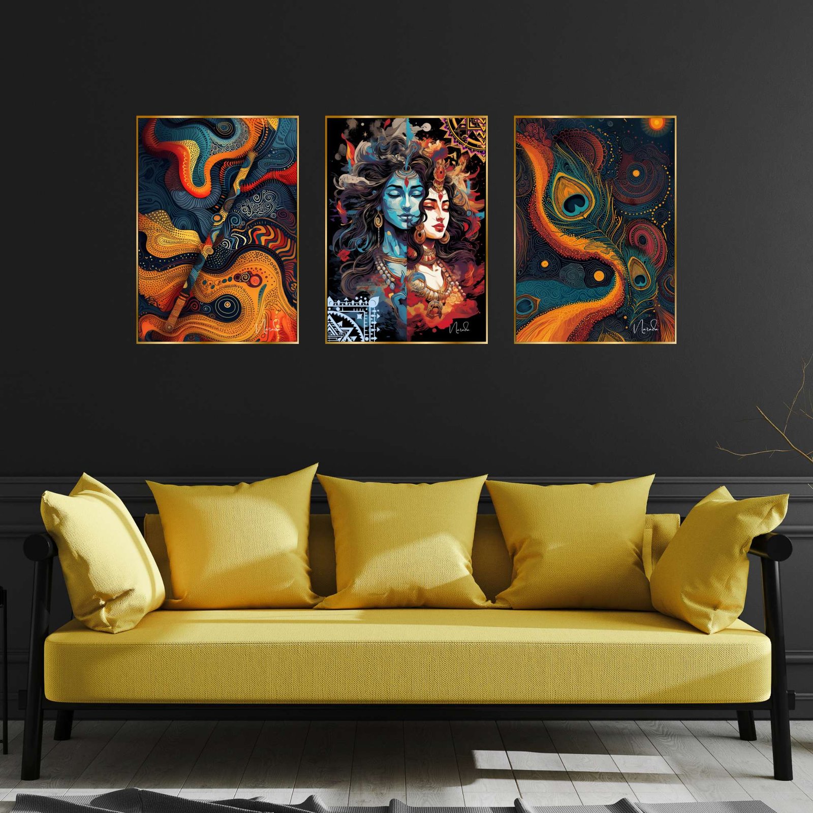 Set of Three Wall Paintings for Wall Dacoration Golden Framed Wall Paintings for Living Room & Bedroom Wall Art for Home Decoration & Office Wall Décor (24x18 inch CH-GD3-5) - Image 3