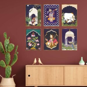 Set of Six Wall Paintings for Wall Dacoration Golden Framed Wall Paintings for Living Room & Bedroom Wall Art for Home Decoration & Office Wall Décor (13x10 inch CH-GD6-3)